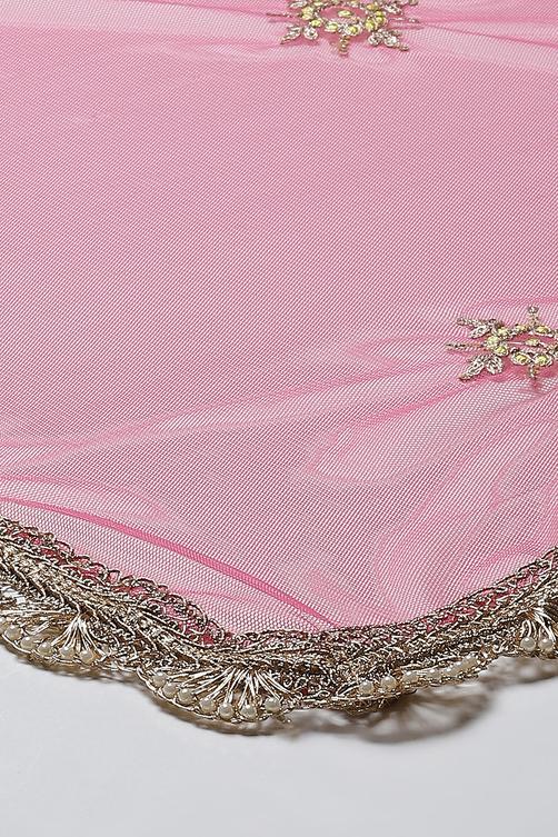 Fuschia & Lime Green Cotton Blend Lehenga Set