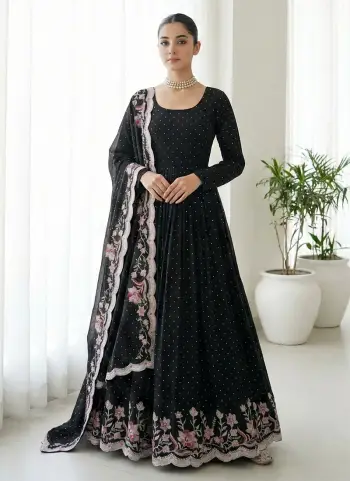 Black Chinon Silk Sequins Embroidered Anarkali Suit Festive Wear